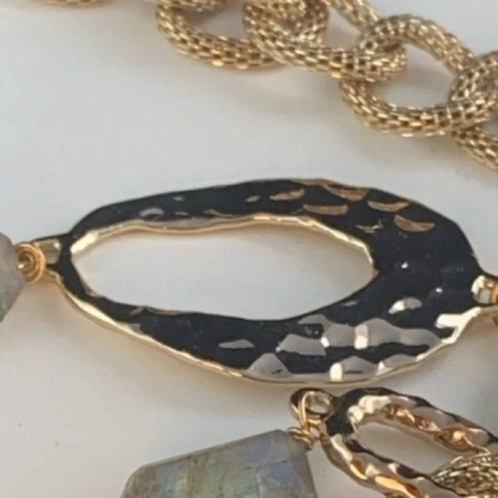 ALEXIS BITTAR • NEW Long Hammered Gemstone Mesh Custom Textured Link Necklace